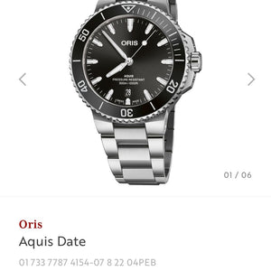 Oris Aquis Date Authentic Automatic Silver Black Dial Men’s Watch