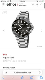 Oris Aquis Date Authentic Automatic Silver Black Dial Men’s Watch