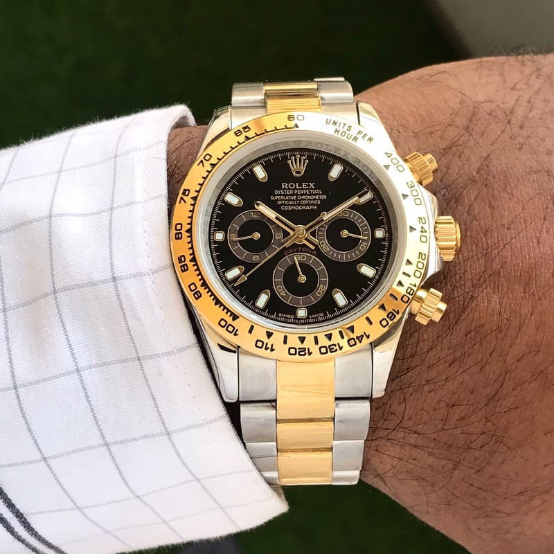 Rolex Daytona Panda Stainless Steel Gold & Black Dial Japanese Master Quality Automatic Men’s Watch