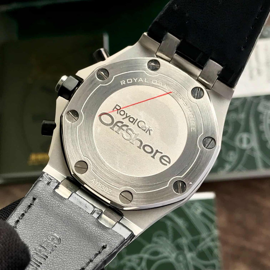 Audemars Piguet Off Shore Chronograph’s Black Leather Strap White Dial Mens Watch