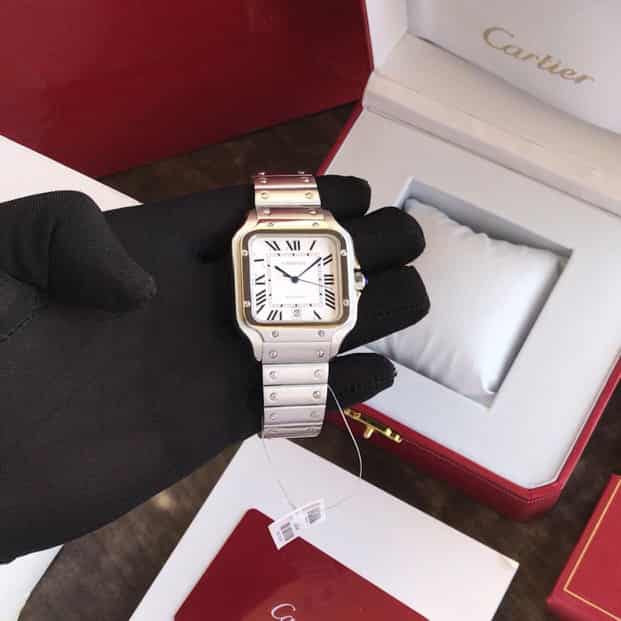 Cartier Santos Large Stainless Steel White Dial Swiss Automatic Mens Watch