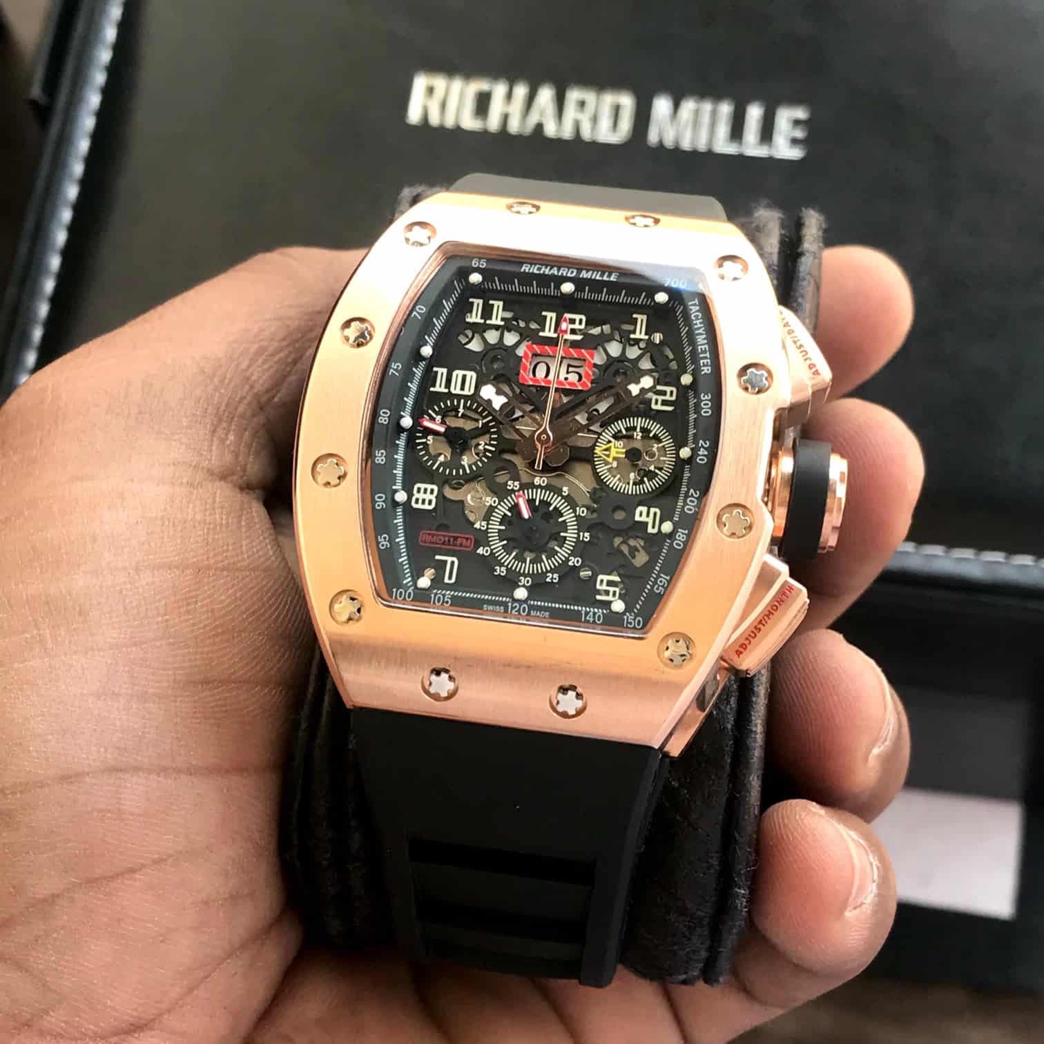 Richard Mille RM011-FM RoseGold Black Dial Swiss Automatic Premium Mens Watch