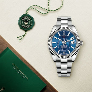 Rolex SkyDweller Silver Blue Dial Oyster Chain Belt Automatic Men’s Watch