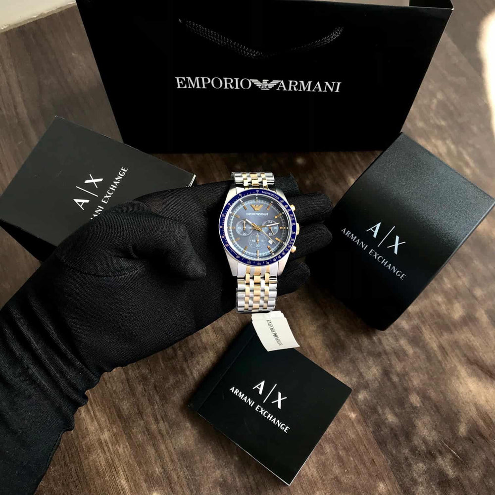 Emporio Armani AR6088 Two Tone Chronograph Mens Watch