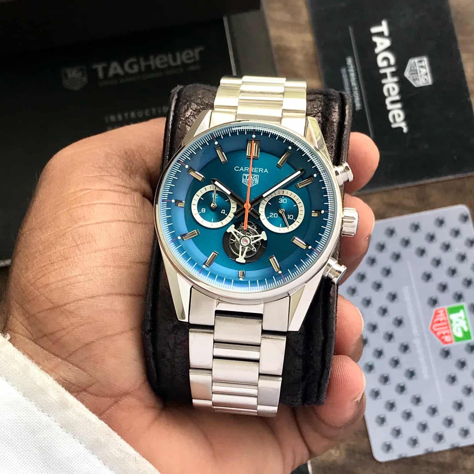 Tag Heuer Carrera Tourbillon Japanese Stainless Steel Blue Dial Men’s Watch — zoomed view