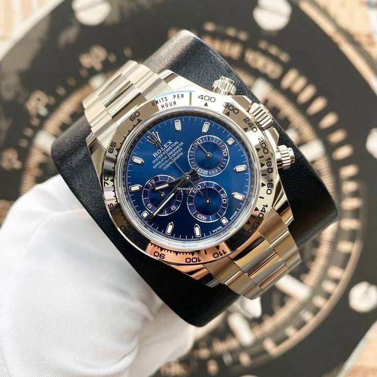 Rolex Cosmograph Daytona Silver Blue Dial Oyster Chain Japanese Automatic Mens Watch — zoomed view