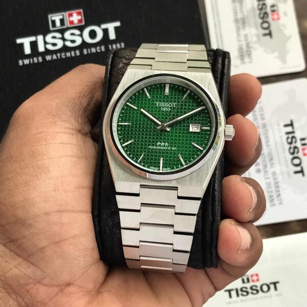Tissot PRX Stainless Steel Green Dial Japanese Mens Watch — zoomed view