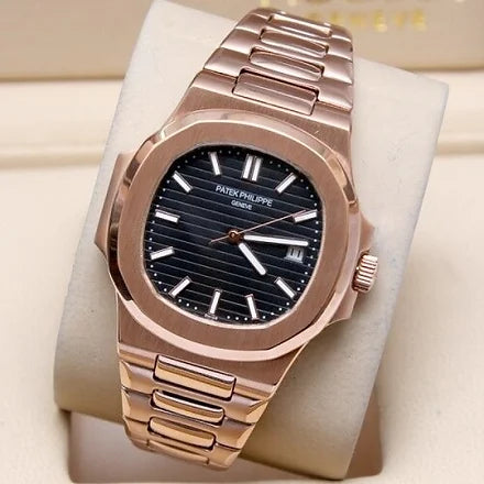 Automatic Patek Philippe Black Dial Metal Belt Men's Watch — zoomed view