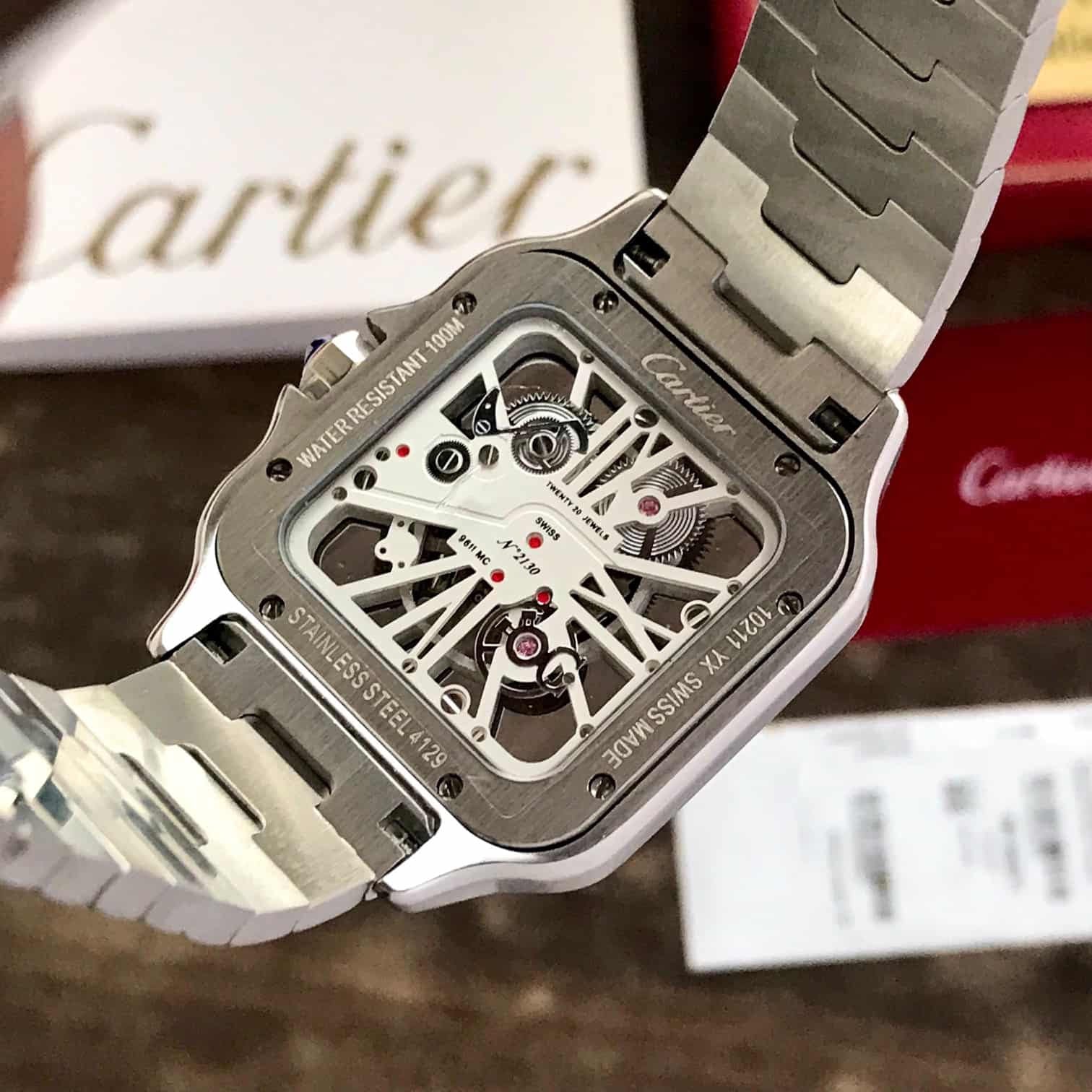 Cartier Santos De Skeleton Stainlees Steel Automatic Mens Watch
