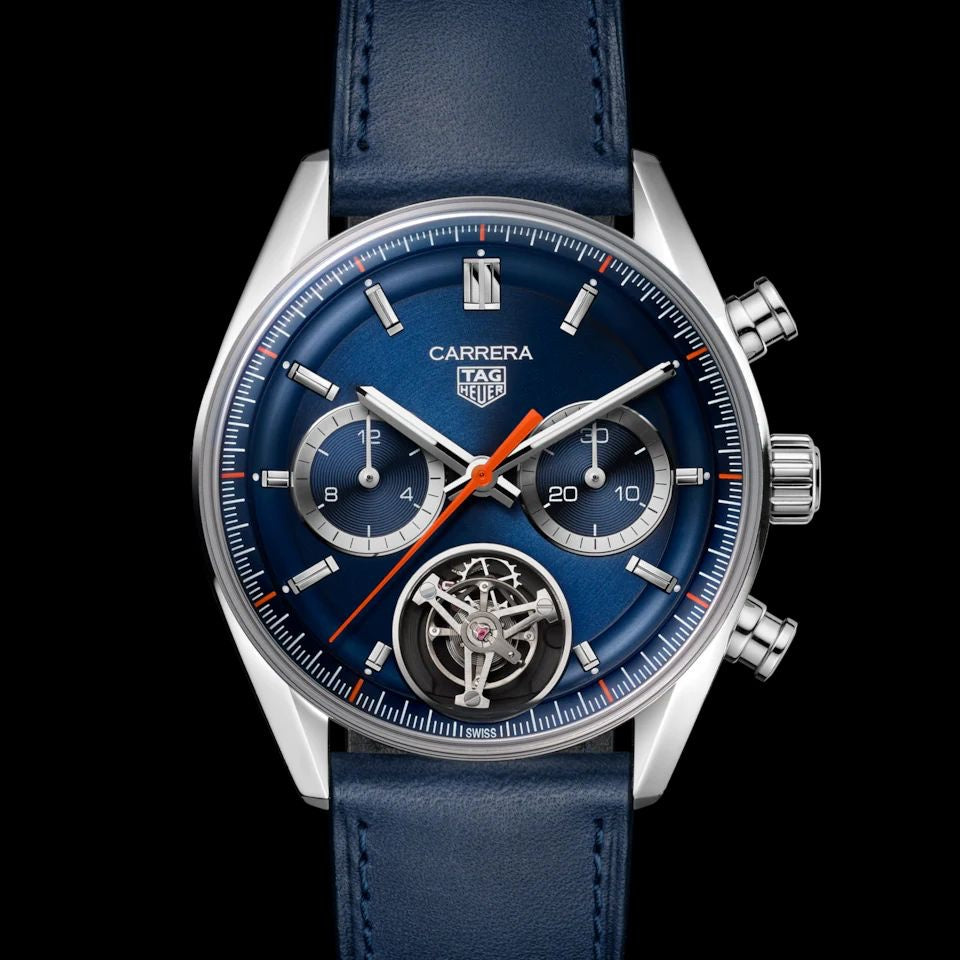 Tag Heuer Carrera Tourbillon 42mm Silver Blue Dial Mens Watch