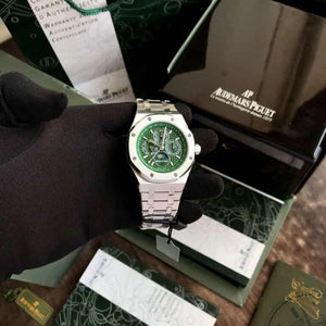Audemars Piguet Perpetual Calendar Open Worked Silver Green Dial Automatic Mens Watch