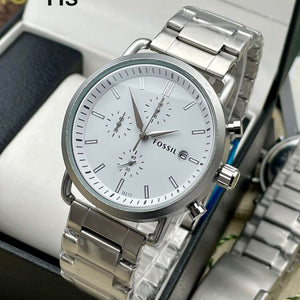 Men's Fossil  New Commuter Collection | Silver Chronograph Watch | BrandFactoryPro