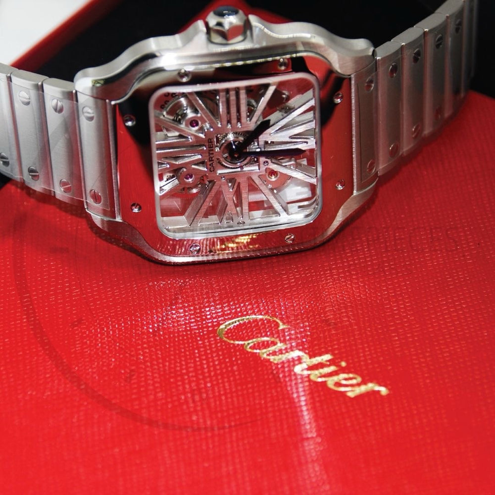 Cartier Santos De Skeleton Stainlees Steel Automatic Mens Watch