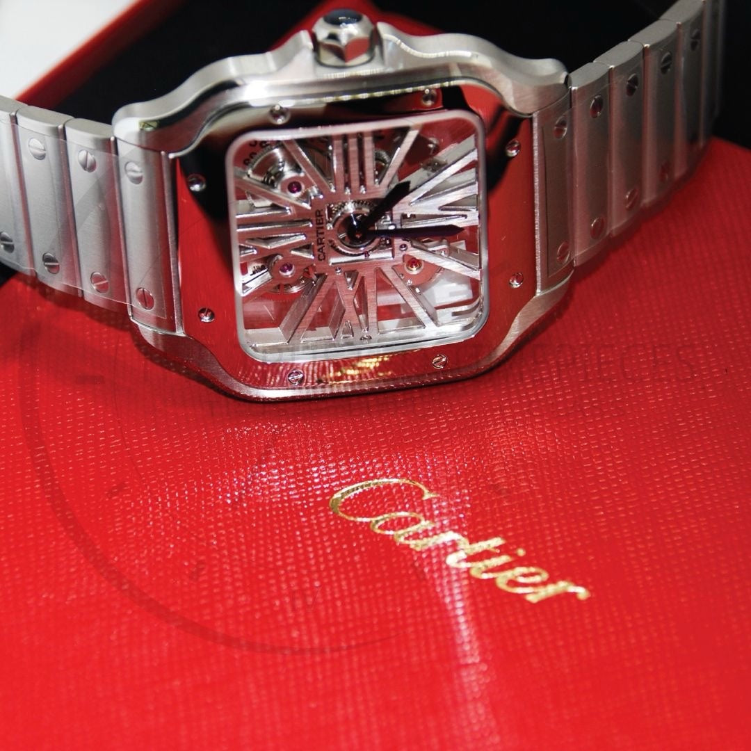 Cartier Santos De Skeleton Stainlees Steel Automatic Mens Watch