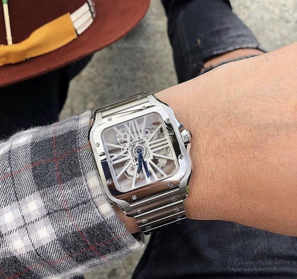 Cartier Santos De Skeleton Stainlees Steel Automatic Mens Watch