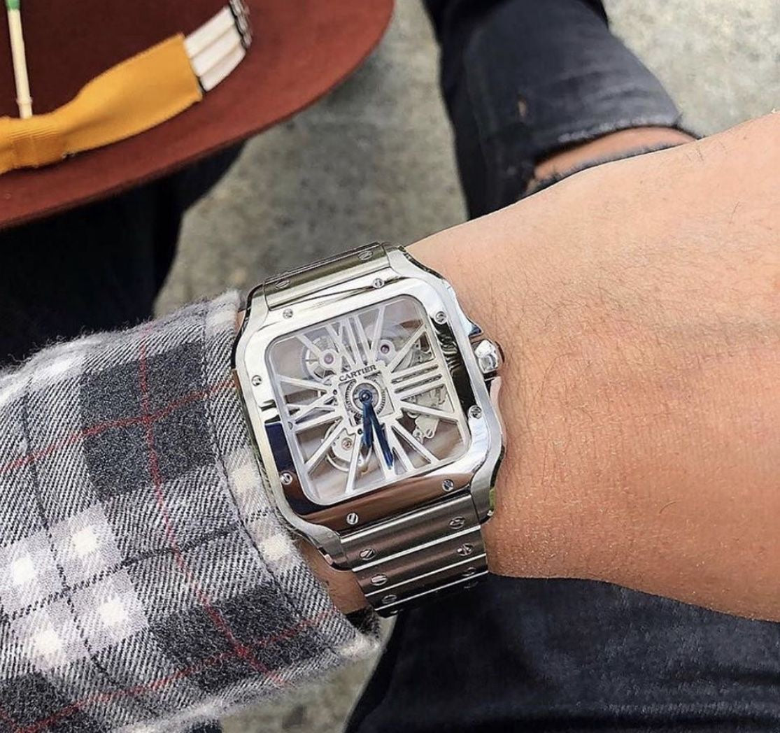 Cartier Santos De Skeleton Stainlees Steel Automatic Mens Watch — zoomed view