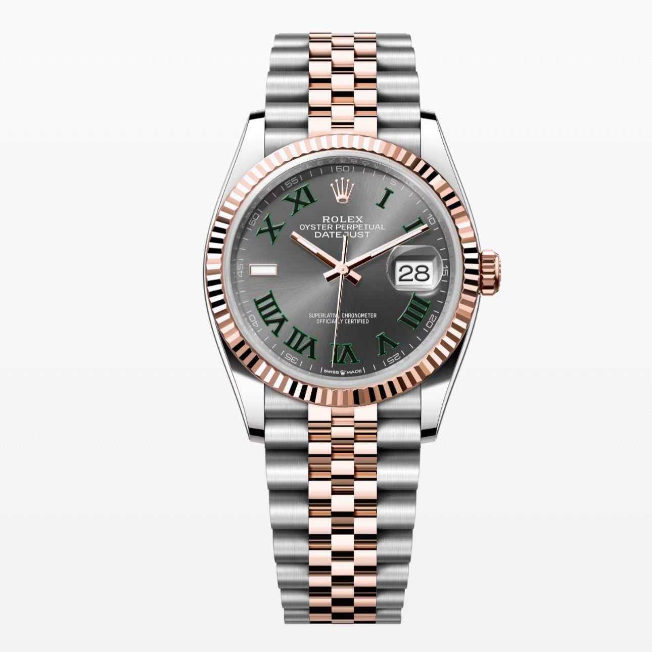 Rolex Date Just 41 Two Tone Rosegold Grey Dial Automatic Mens Watch