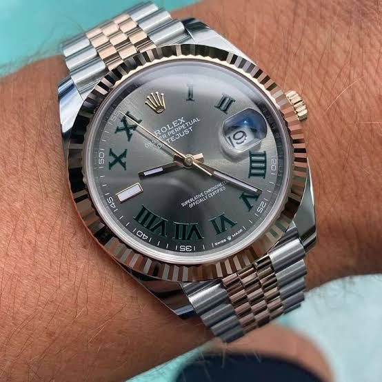 Rolex Date Just 41 Two Tone Rosegold Grey Dial Automatic Mens Watch — zoomed view