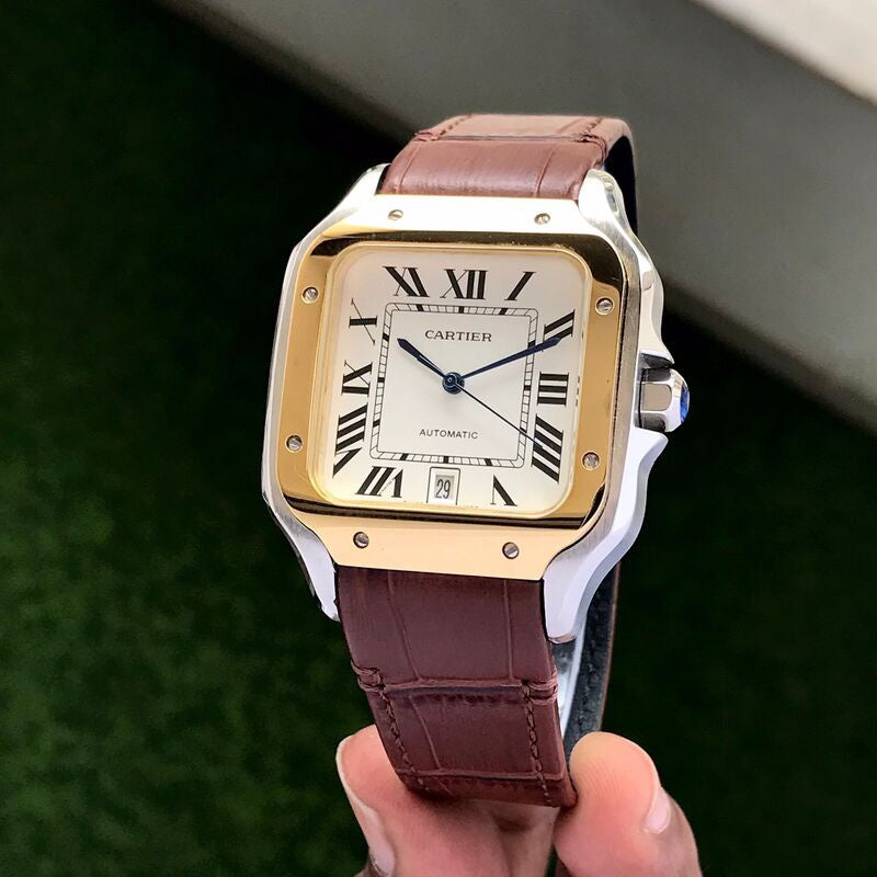 Cartier Santos De Automatic Brown Leather Strap Mens Automatic Watch — zoomed view