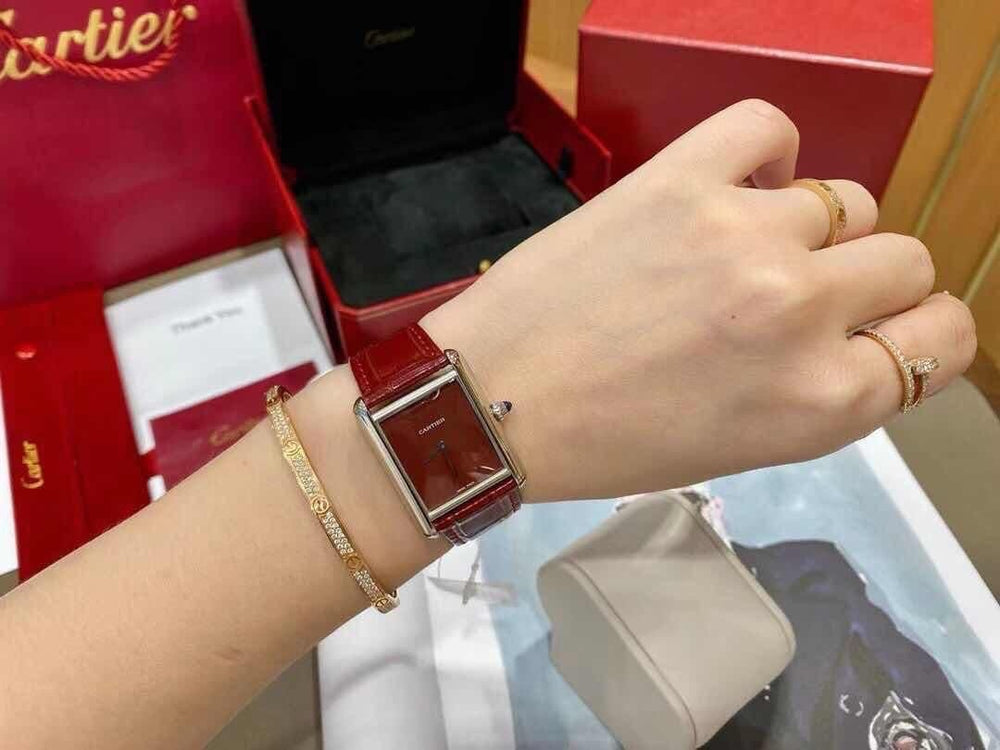 Cartier Tank Must Japanese Large Silver Red Unisex Watch