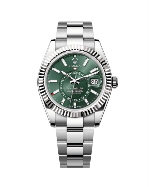 Rolex SkyDweller Silver Green Dial Oyster Chain Belt Automatic Men’s Watch