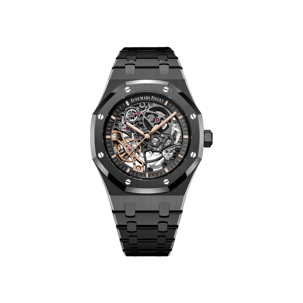 Audemars Piguet Royal Oak Double Balance Wheel Open worked Skeleton Dial Full Black Automatic Mens Watch