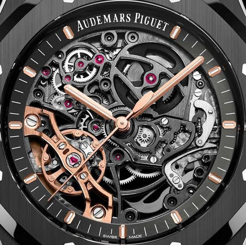 Audemars Piguet Royal Oak Double Balance Wheel Open worked Skeleton Dial Full Black Automatic Mens Watch
