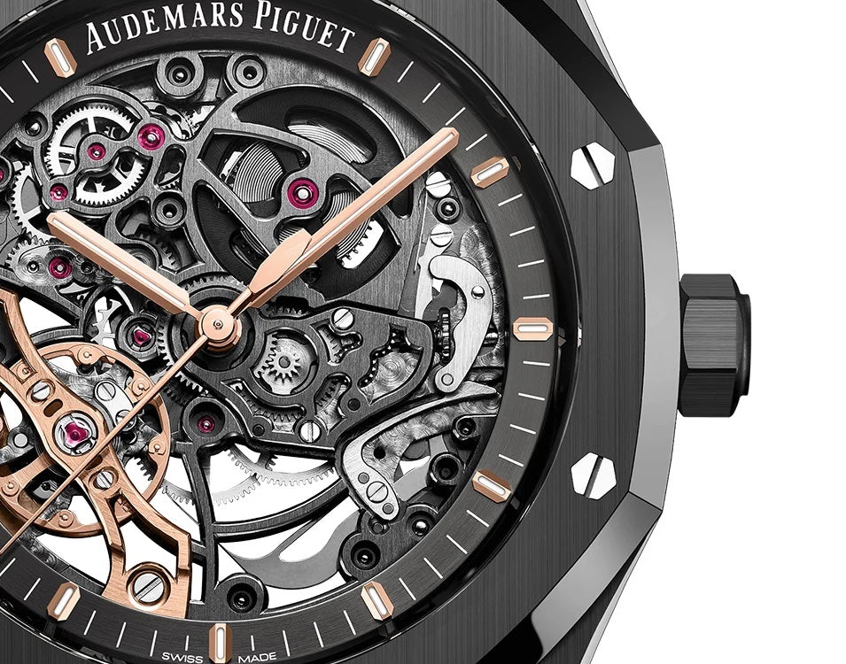 Audemars Piguet Royal Oak Double Balance Wheel Open worked Skeleton Dial Full Black Automatic Mens Watch
