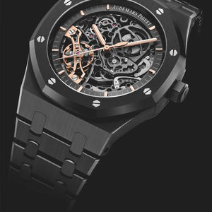 Audemars Piguet Royal Oak Double Balance Wheel Open worked Skeleton Dial Full Black Automatic Mens Watch