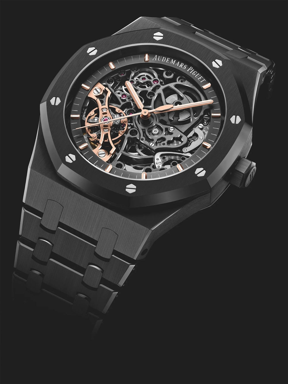 Audemars Piguet Royal Oak Double Balance Wheel Open worked Skeleton Dial Full Black Automatic Mens Watch