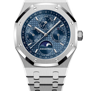 Audemars Piguet Perpetual Calendar Open Worked Silver Blue Dial Automatic Mens Watch
