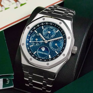Audemars Piguet Perpetual Calendar Open Worked Silver Blue Dial Automatic Mens Watch