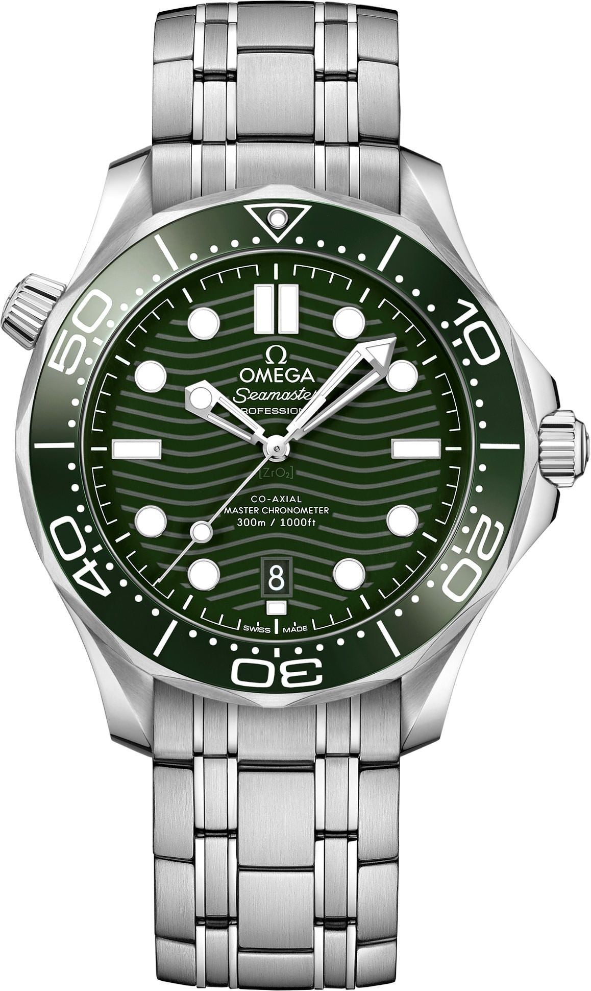 Omega Seamaster Diver 300M Green Dial Steel Bracelet Men's Watch — zoomed view