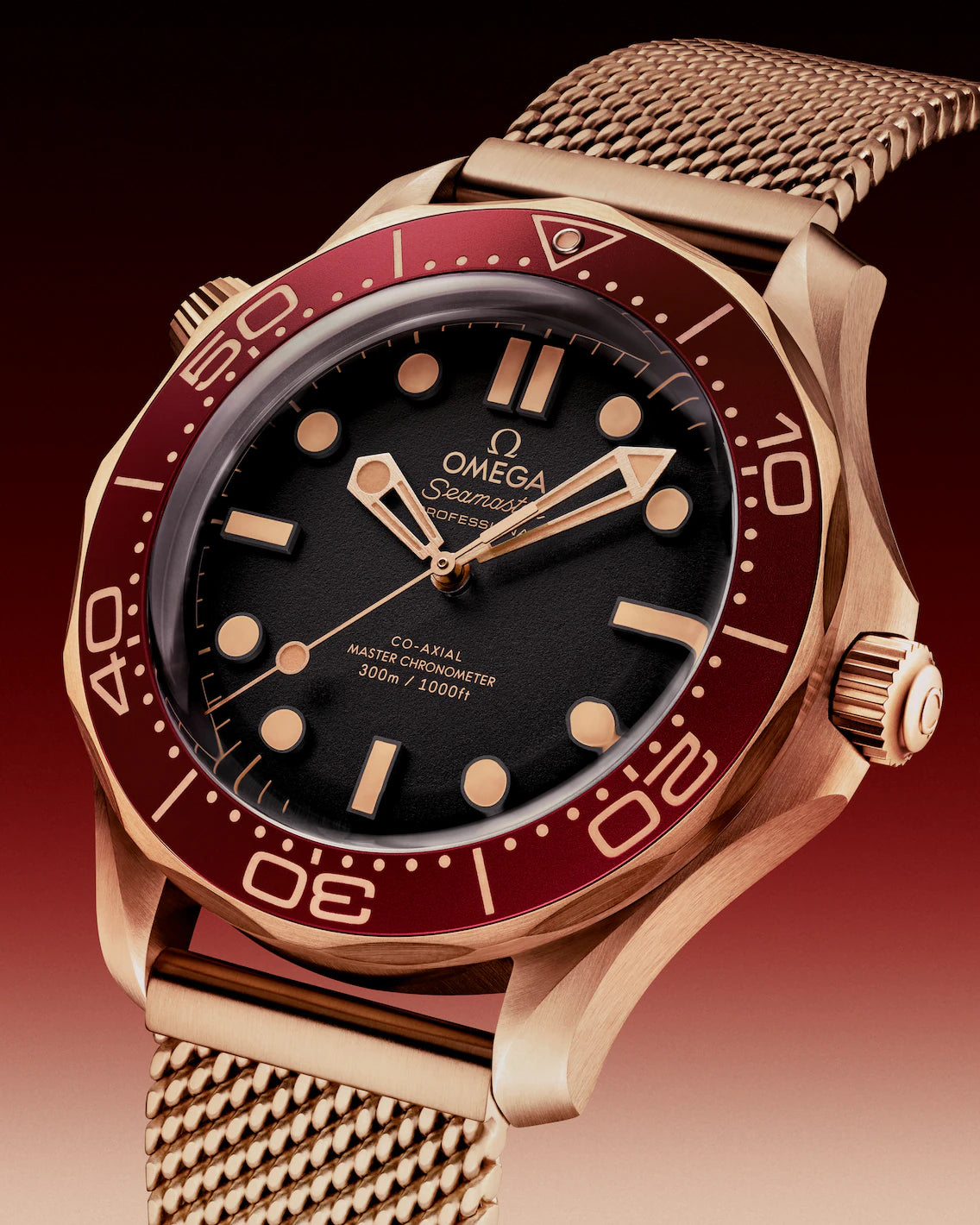 The Omega Seamaster Diver 300M In Bronze Gold And Burgundy — zoomed view