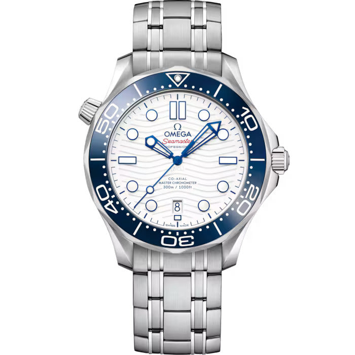 Omega Seamaster Diver White & Blue  Dial Steel Men Watch — zoomed view