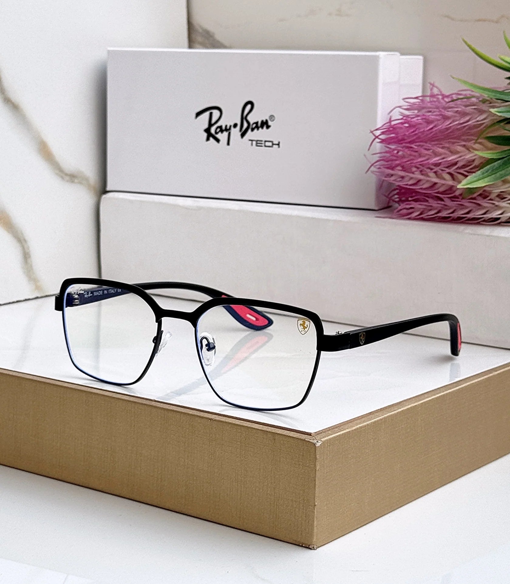 RB #7 METAL BLACK BLUE CUT SUNGLASSES — zoomed view