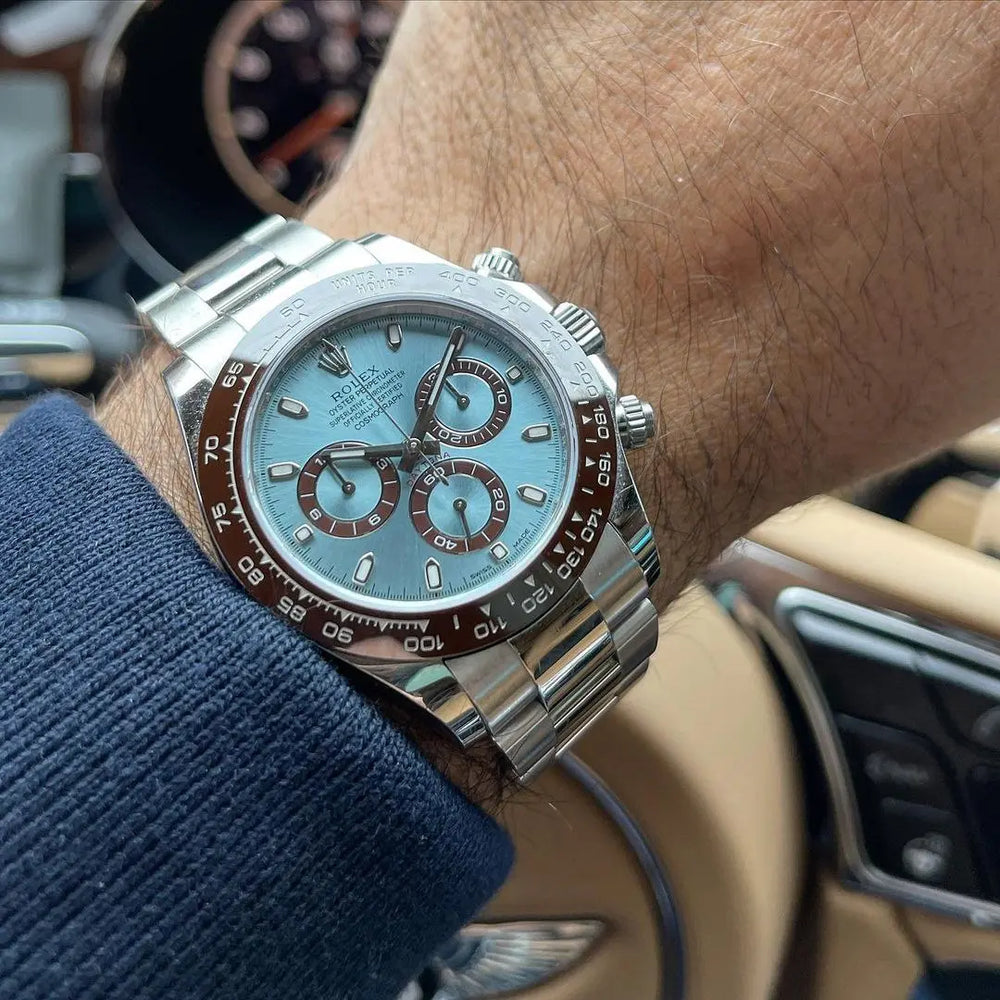 Rolex Cosmograph Daytona Platinum Ice Blue Dial – Premium Watch for Men with Ceramic Ring Professional Racing Heritage Meets Timeless Luxury