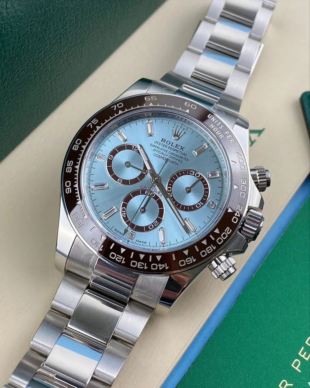 Rolex Cosmograph Daytona Platinum Ice Blue Dial – Premium Watch for Men with Ceramic Ring Professional Racing Heritage Meets Timeless Luxury