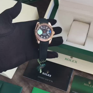 Rolex SkyDweller Grey Dial Black Fiber Belt Japanese Automatic Mens Watch