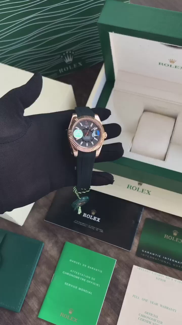 Rolex SkyDweller Grey Dial Black Fiber Belt Japanese Automatic Mens Watch