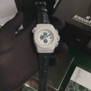 Audemars Piguet Off Shore Chronograph’s Black Leather Strap White Dial Mens Watch