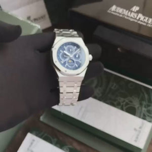 Audemars Piguet Perpetual Calendar Open Worked Silver Blue Dial Automatic Mens Watch