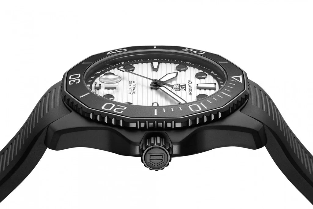 Tag Heuer Aquaracer Professional 300 Automatic White Dial Black Rubber Strap Watch for Men
