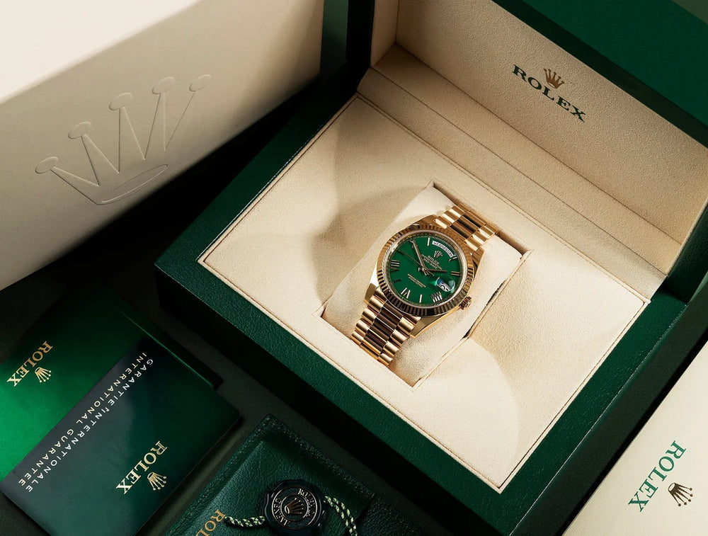 Rolex Day-Date 40 Yellow Gold Green Ombre Roman Numeral Dial