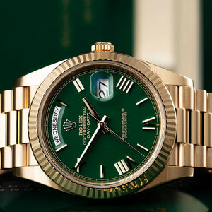 Rolex Day-Date 40 Yellow Gold Green Ombre Roman Numeral Dial