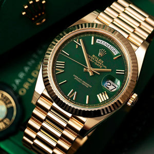 Rolex Day-Date 40 Yellow Gold Green Ombre Roman Numeral Dial