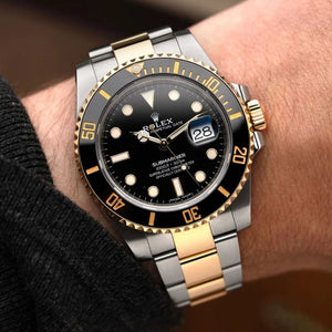 Rolex Submariner Gold & White Chain with Black Dial  Date Automatic