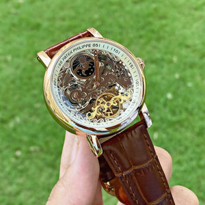 Patek Philippe skeleton automatic leather belt watch