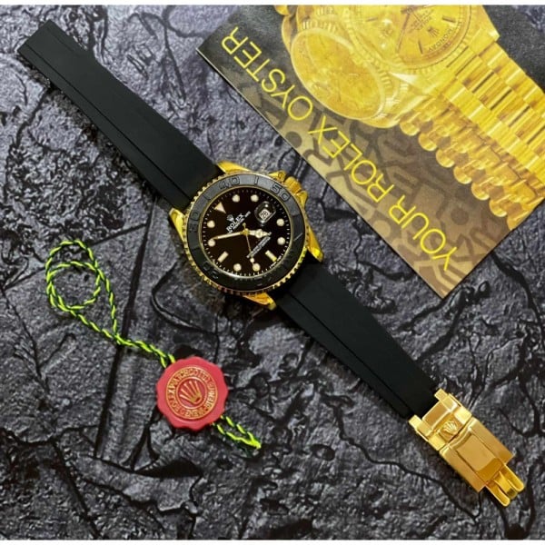 Rolex Yachtmaster Watch Gold Black Quartz