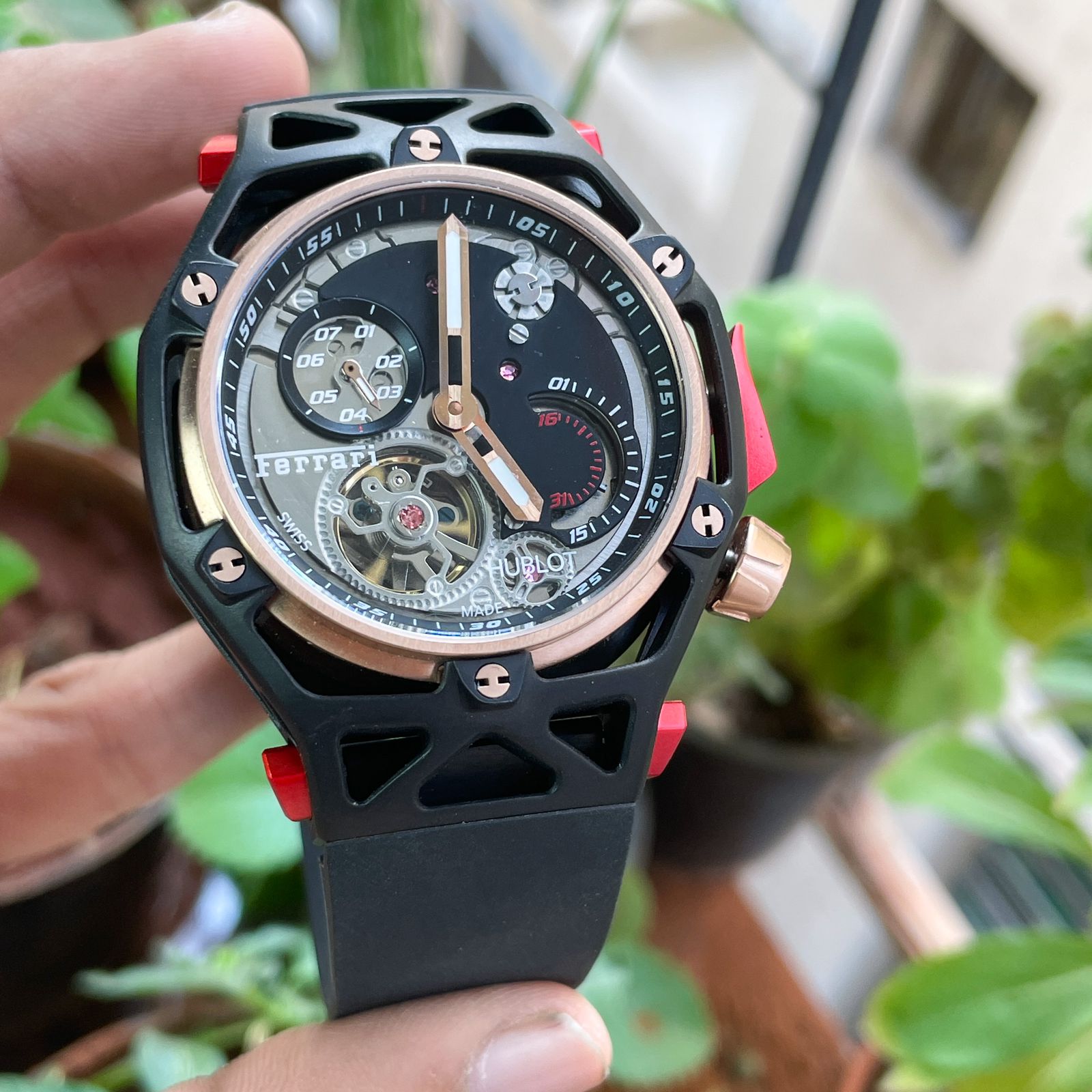 Hublot Ferrari Techframe 70th Tourbillon — zoomed view